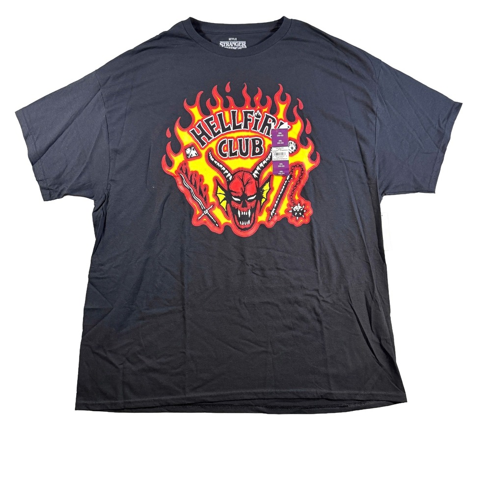 Stranger Things Hellfire Club Graphic T-Shirt 2XL Black Netflix Mens NWT